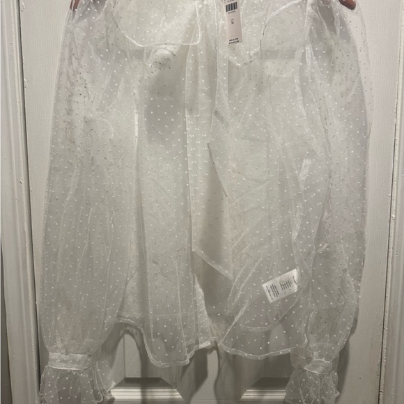 Anthropologie White Sheer Swiss Dot Bow Tie Blouse - Picture 5 of 6